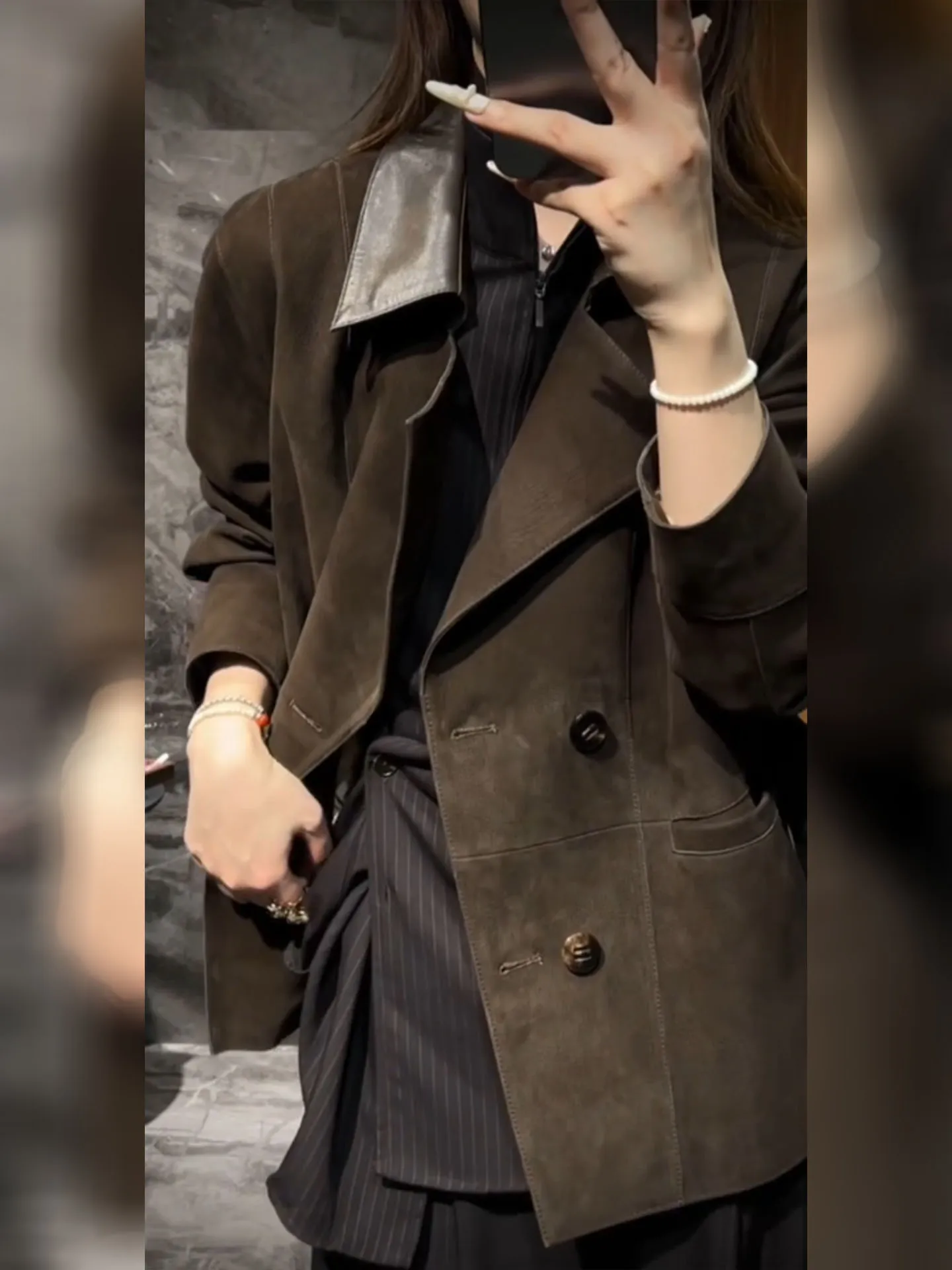 레트로 심플 슬레 칼라 브라운 코트 여성용 봄 신상 헤비 디자인 가죽 자켓 다용도 트렌디 탑 프렌치 슬레 스탠...