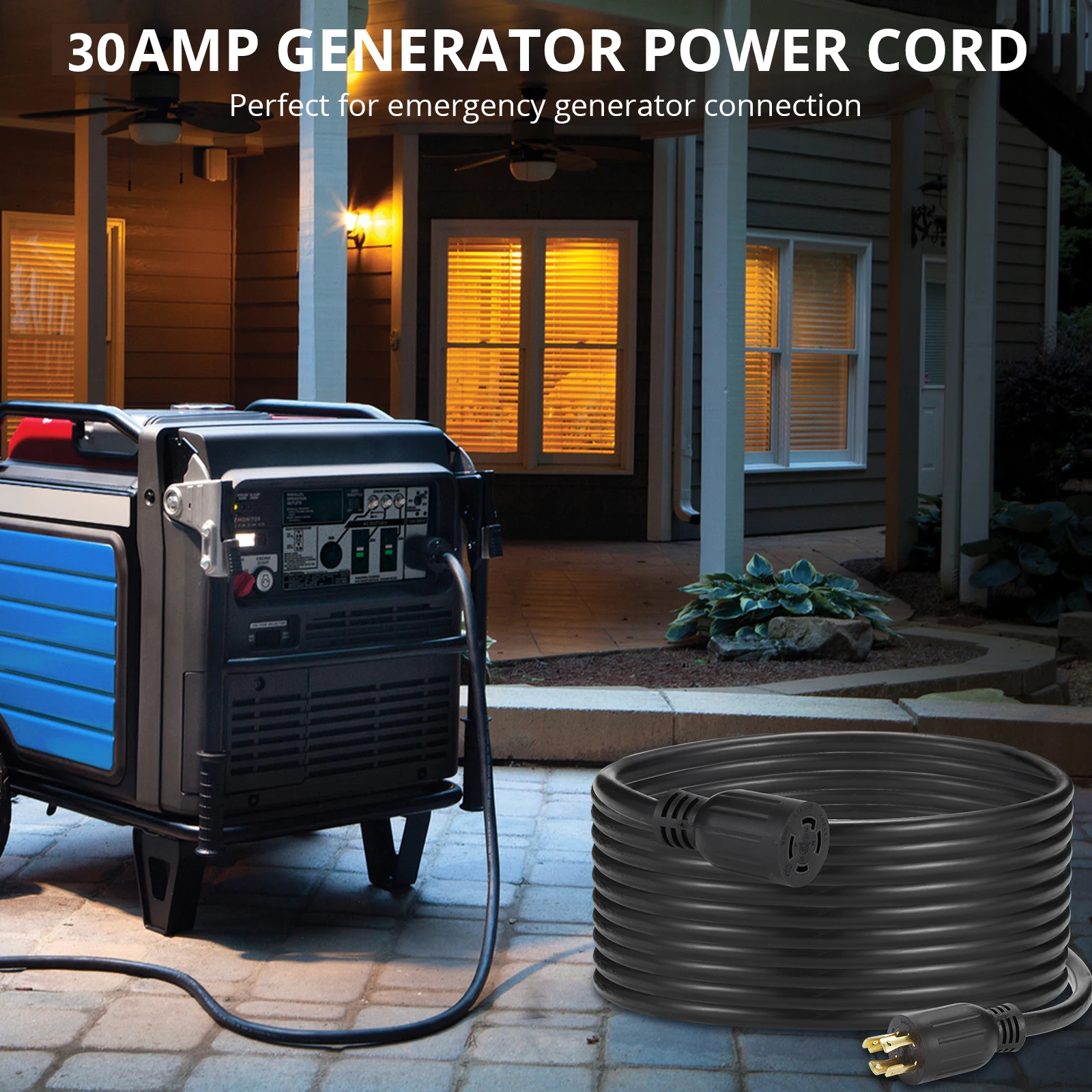 

30 Amp 10-50 Foot Generator Extension Cord - High Performance & Reliability, Ergonomic Grip Handle, Weather Resistant