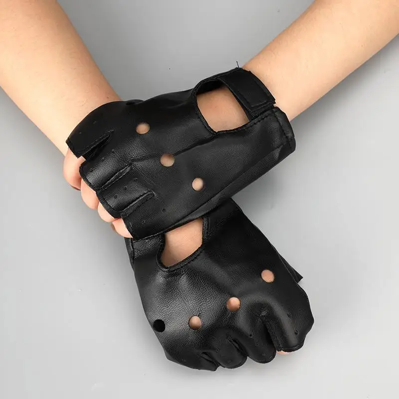 Czarne rękawiczki bez palców w stylu punk dla mężczyzn i kobiet, skórzane rękawice motocyklowe do jazdy, gotyckie rękawiczki bez palców do cosplayu, rękawiczki do tańca rockowego.