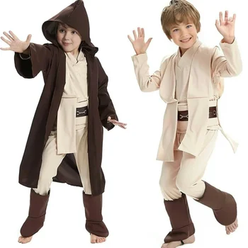 Neue Kind Kinder Jedi Ritter Cosplay Kostüm Obi Wan Kenobi Uniform Anzug Anakin Skywalker Mit Kapuze Robe Umhang Outfits
