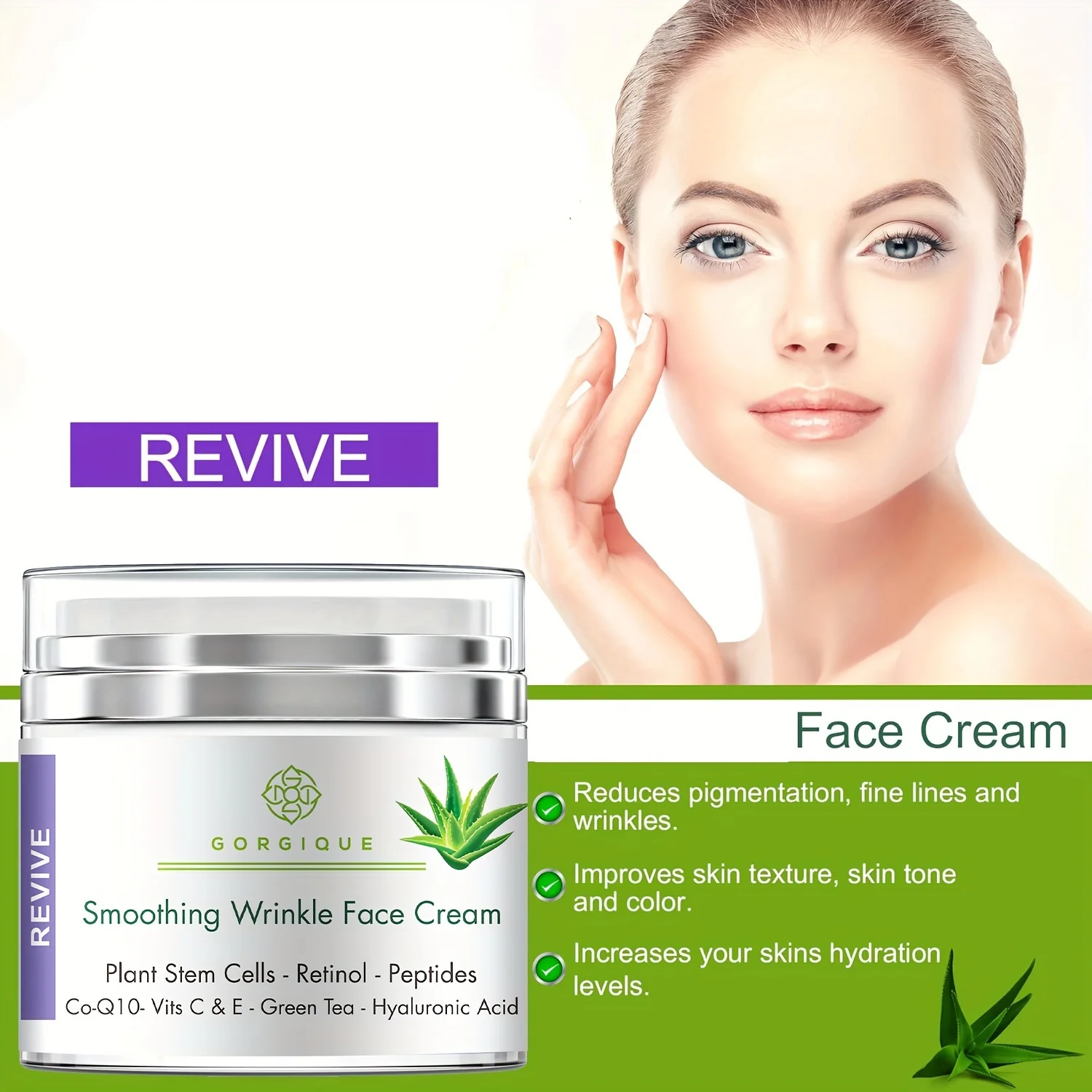 Retinol Cream for Face with Hyaluronic Acid Vitamin C & E Pure Aloe Vera Gel Green Tea Glycolic Acid