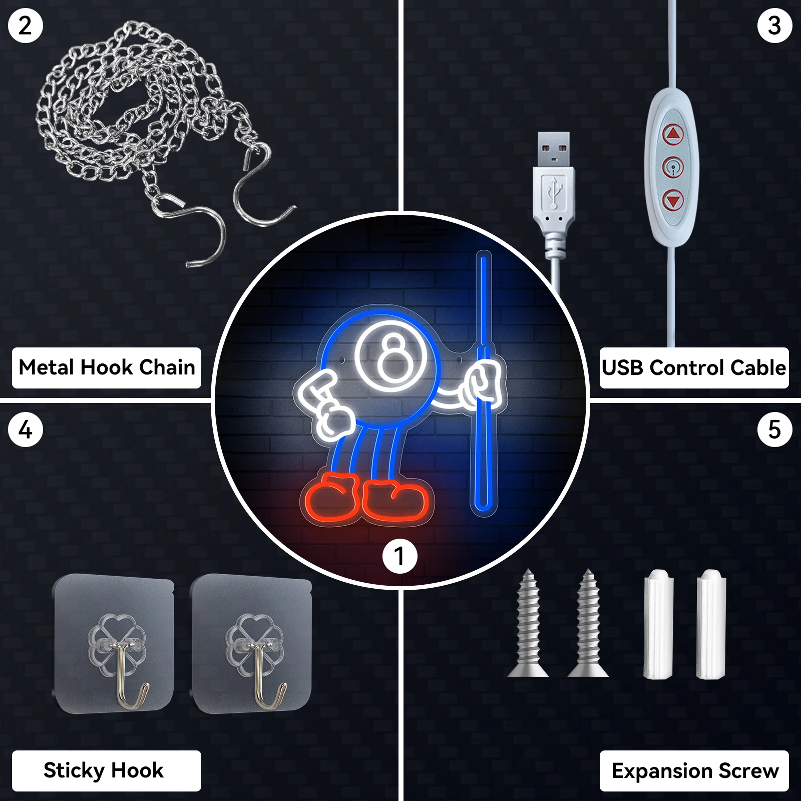 Cute Billiards Doll LED Neon Light Sign Acrylic Neon Sign USB For Billards Room Gaming Room Club Wall Decor Cartoon LED Signs