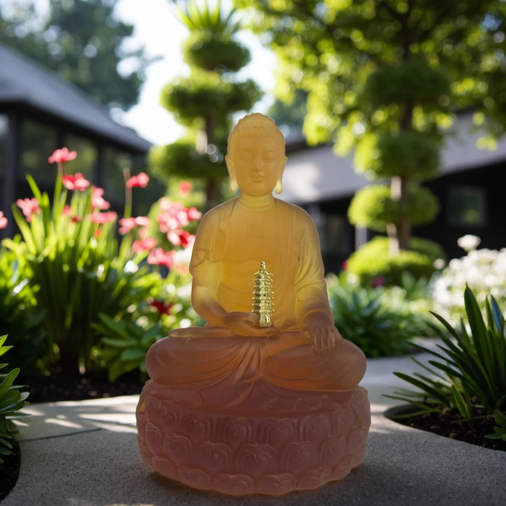 *&r Museum-Grade Oversized Glass Medicine Buddha Sculpture Handcrafted Sacred Art Ornament for Temples & Spiritual Spaces