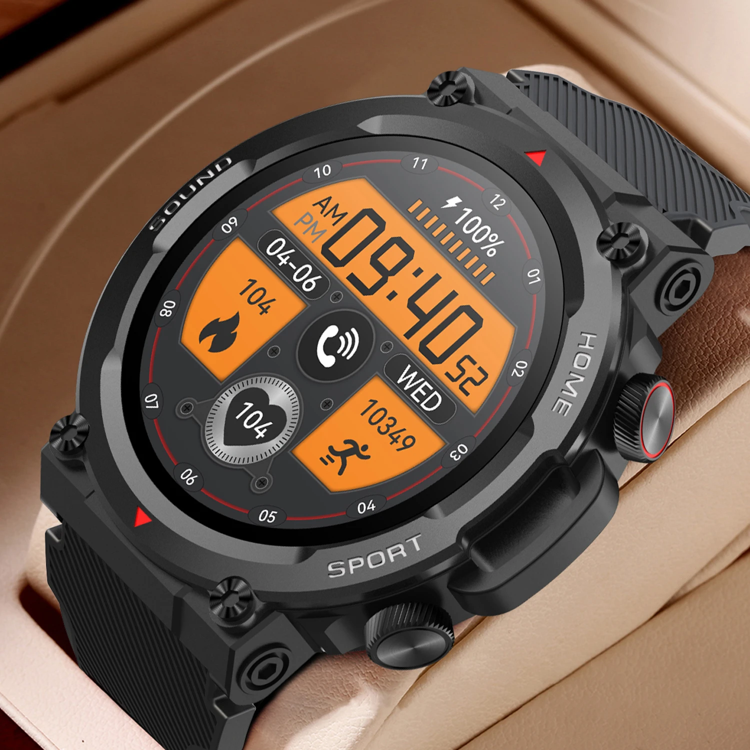 Outdoor Sport Military Smart Watch Bluetooth Call Smartwatch Multi Sports Modes Health Monitoring Long Battery Life Wristwatch