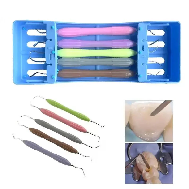 

5Pcs/set Dental Composite Resin Filling Filler Spatulas Silicone Handle Aesthetic Restoration Disinfection Rack Tools