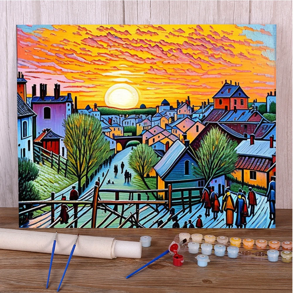 Landscape Cartoon House DIY Paint By Numbers Complete Kit Oil Paints 40*50 Oil Painting Wall Decoration For Children Wall Art