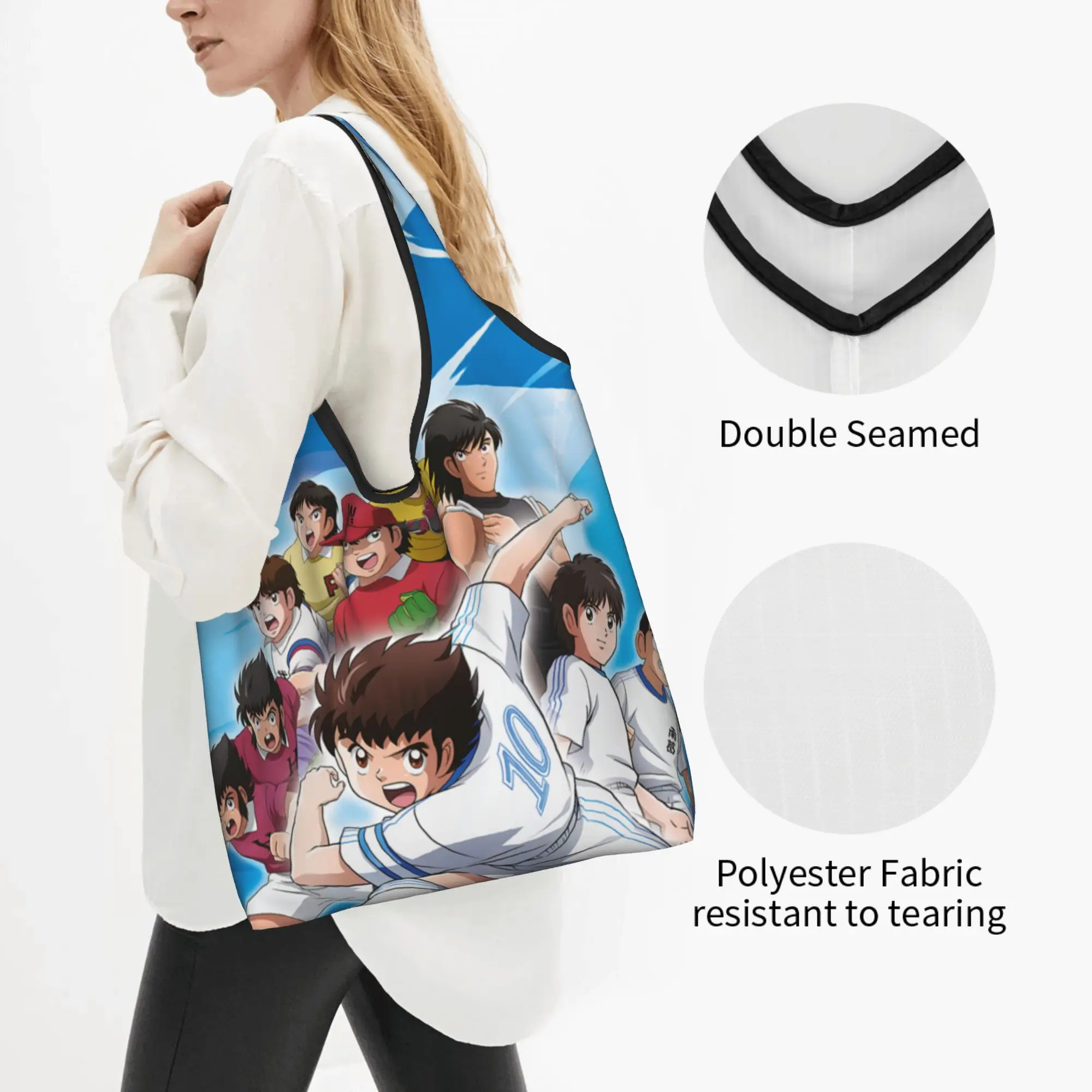 Custom Captain Tsubasa Characters Shopping Bag Portable Big Capacity Groceries Classic Manga Japanese Football Shopper Tote Bags