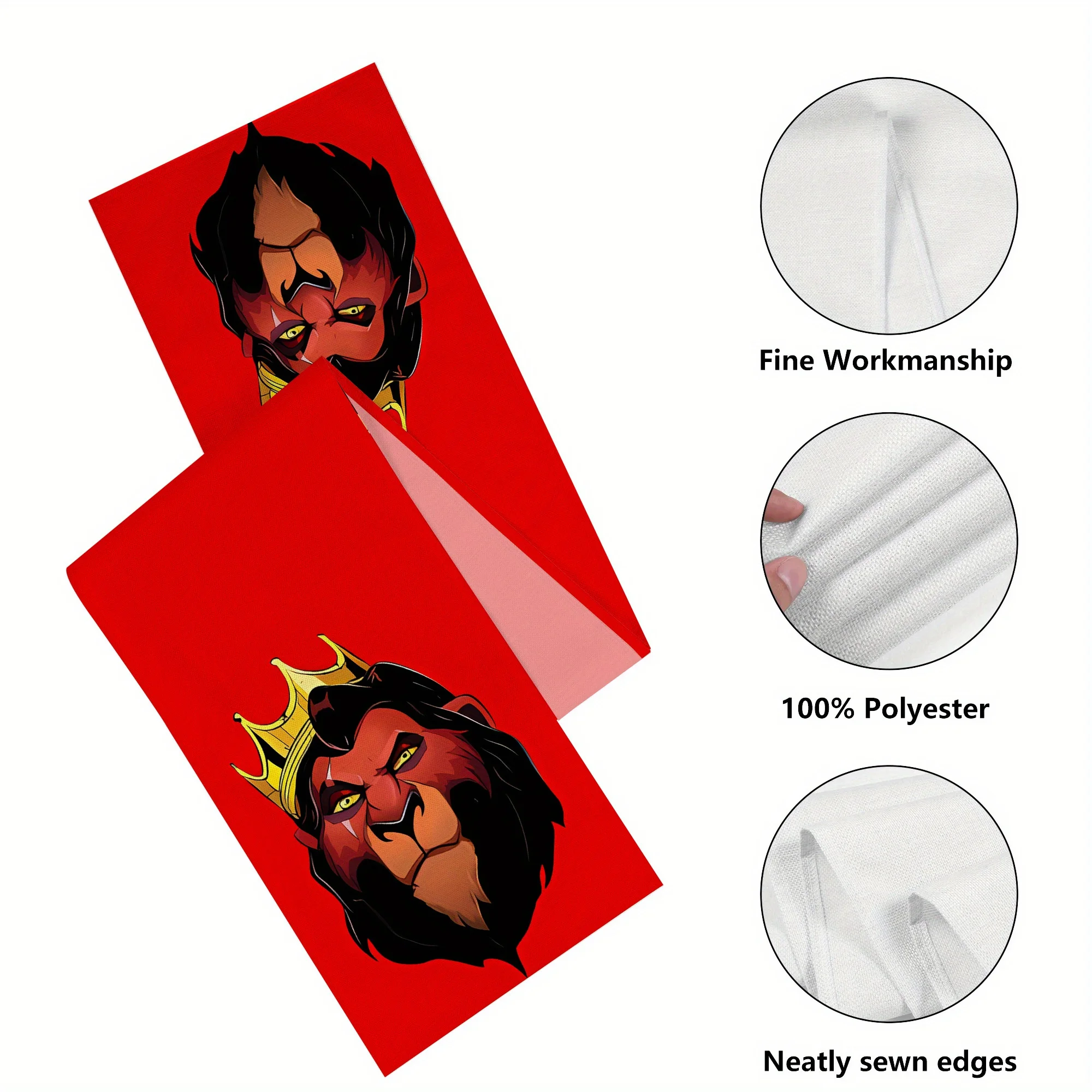 قطعة واحدة من مفرش طاولة على شكل شرير الأسد الملك، خلفية حمراء مع صورة مخيفة، مناسبة لحفلات ديزني، تجمعات مروحة الرسوم المتحركة، إلخ