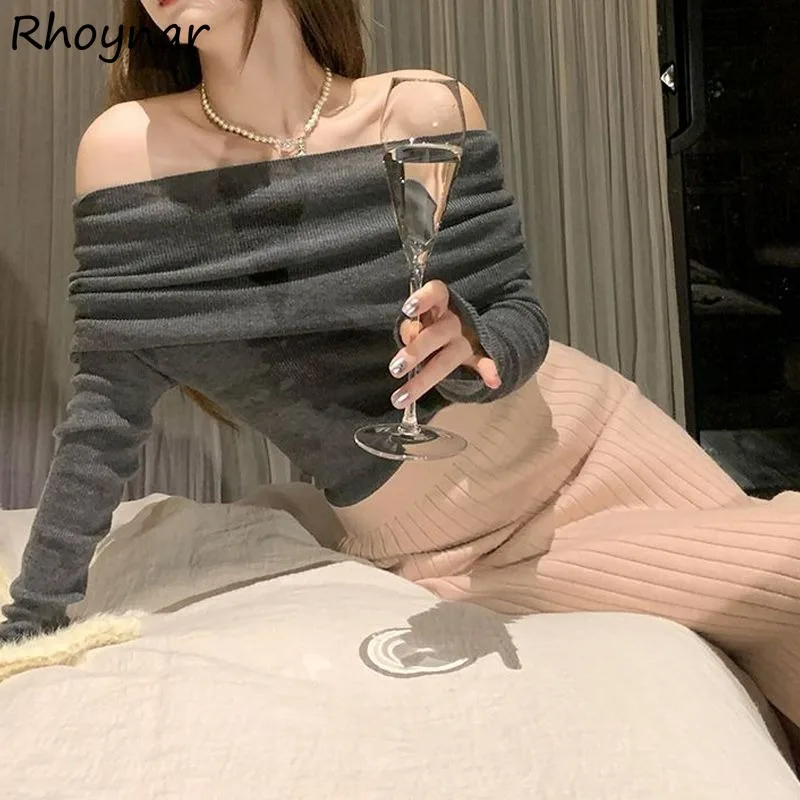 

Pullovers Women Off Shoulder Slash Neck Gentle Pleated Slimming Leisure Daily All-match Prevalent Temperament Summer Ulzzang