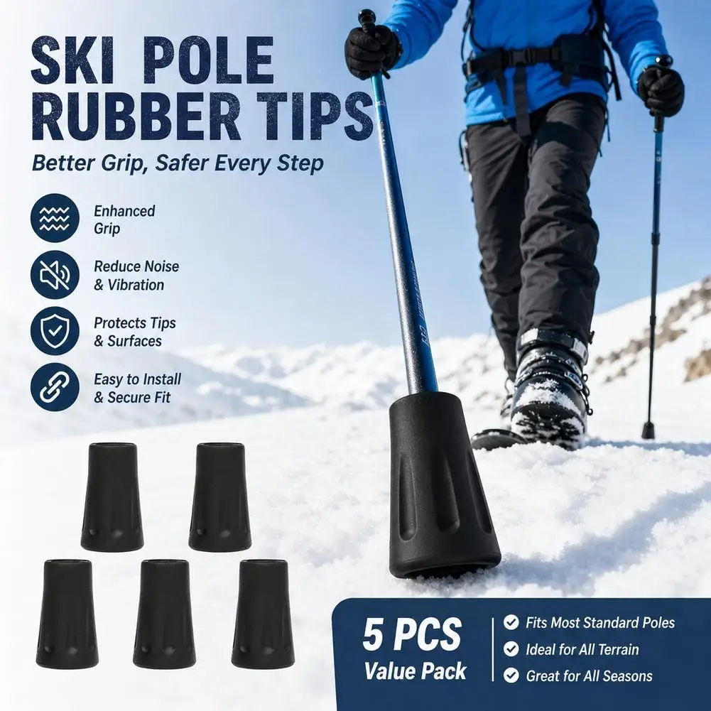 Trekking Pole Tips 5 Pcs 11mm Rubber Feet Wear Resistant Walking Stick Caps Slip Resistant Protector For Hiking Outdoor Trails
