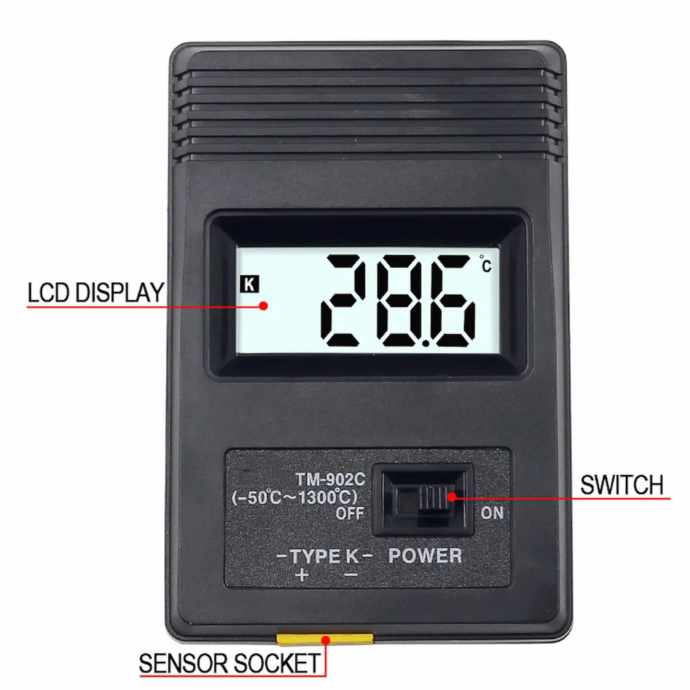 TM-902C Digital K Type Temperature Meter Thermometer Sensor + Thermocouple Probe detector -50C to 1300C Industrial thermometer