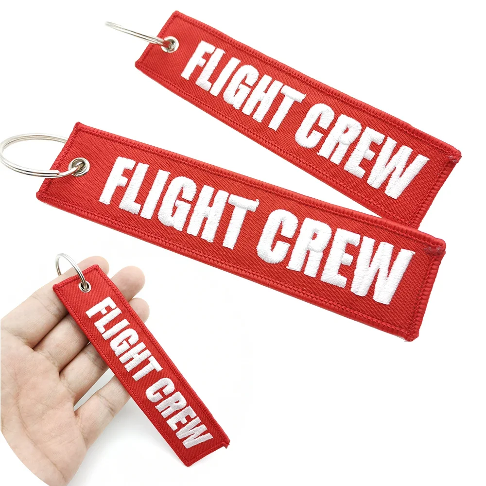 

Hot Sale FLIGHT CREW Logo Keychain Embroidery Key Tags Red Keyring Creative Gifts For Man Auto Motorcycle Key Holder Accessories