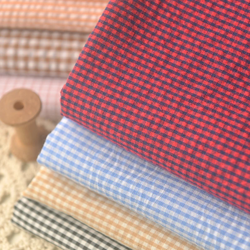 Little Plaid Print Polyester Cotton Fabric, Japanese Dress, Korean Shirt Han Cloth, Handmade DIY, Multi Color, CR-57