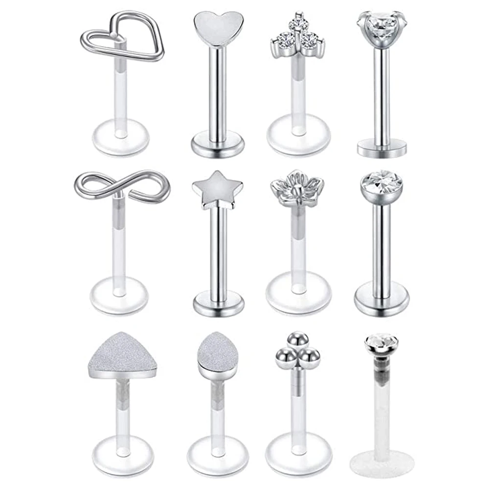 Adelante Helix cartílago arete plata de acero inoxidable Flexible labio anillos Labret pendientes Piercing Monroe joyería