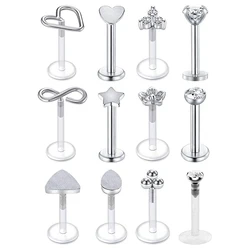 Forward Helix Earring Cartilage Tragus Stud Stainless Steel Clear Flexible Lip Rings Labret Studs Monroe Piercing Jewelry