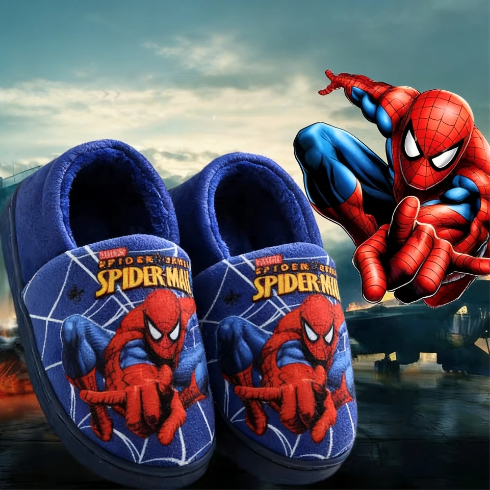 

Spiderman Children Cotton Shoes Cartoon Fashion Autumn Winter Warm Indoor Cottonslippers Falt Sole Anti-slip Kids Home Wear Shoe