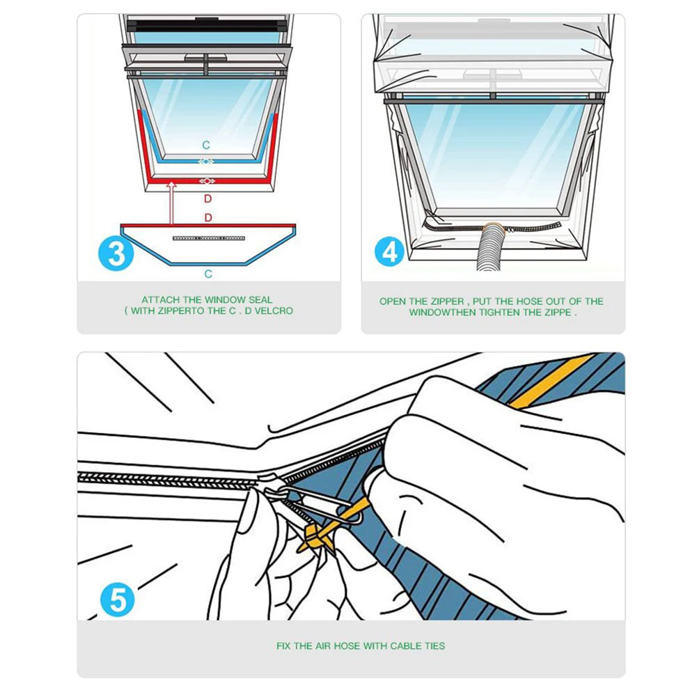 Seal for Portable Air Conditioning Units with Water Resistant Polyester Construction and Reusable Cable Tie Mounting