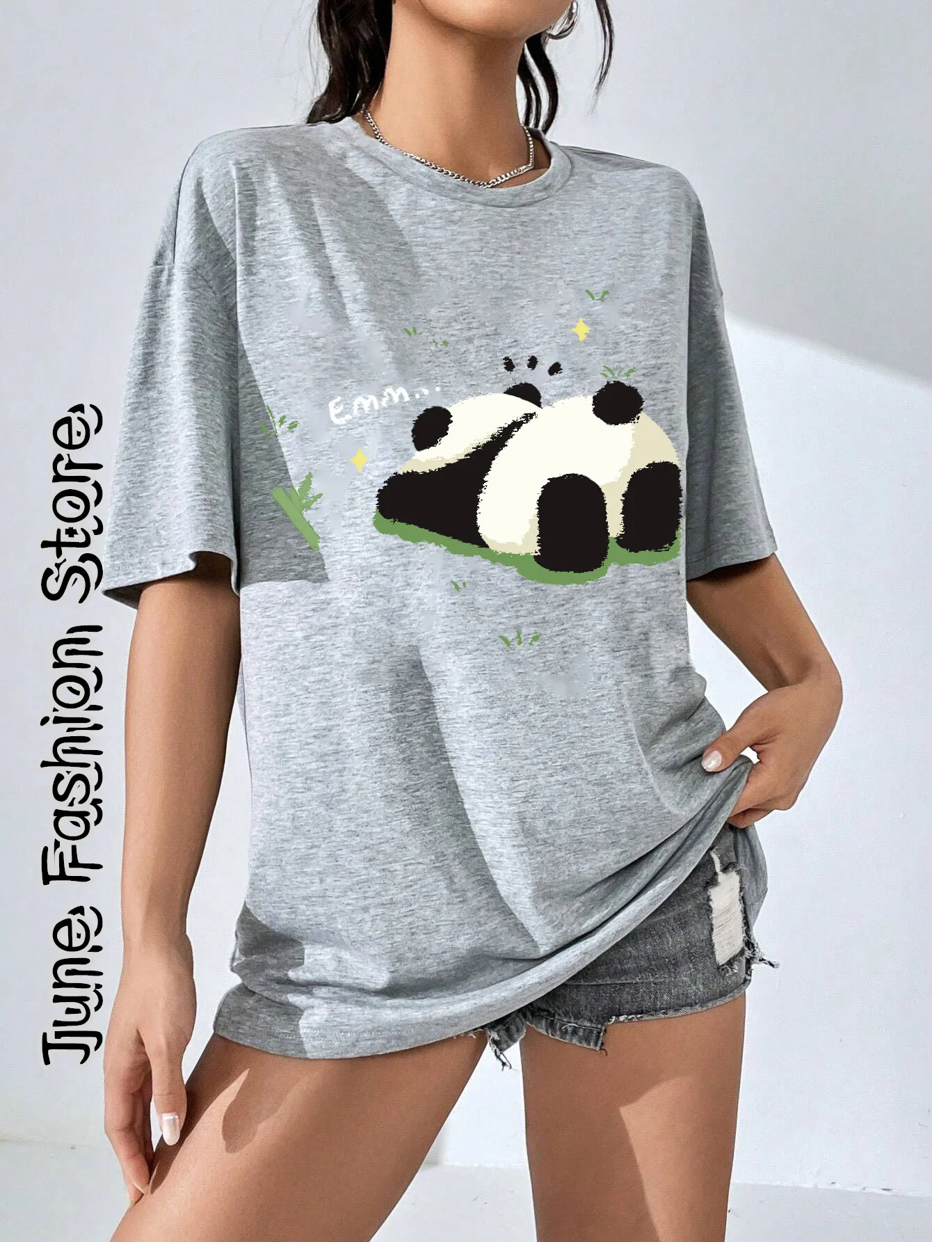 

Summer Women Cartoon Panda Print T-Shirt Fashion Short Sleeves Clothing Female Vintage Cotton Tops Tees Girls Casual Streetwear