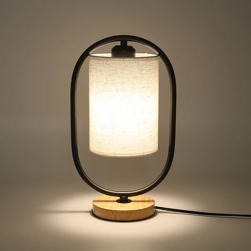 Scandinavian Bedroom Bedside Table LampNew Chinese Retro Cloth Cozy Solid Wood Dimmable Night Lamp3 Speed Dimmable Table Lamps