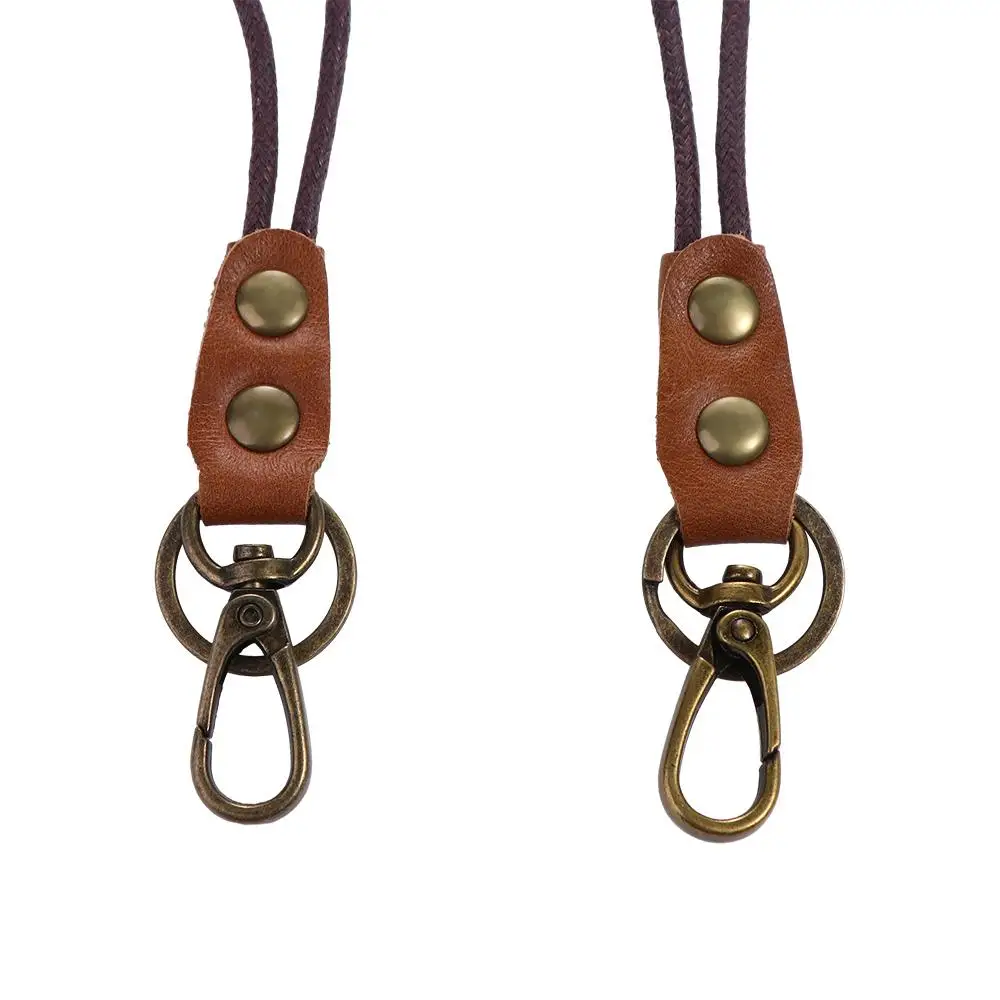 Genuine Leather Cowhide ID Card Holder Badge Holder Wrist Neck Lanyard Work Card Holder Leather Lanyard Phone Neck Strap