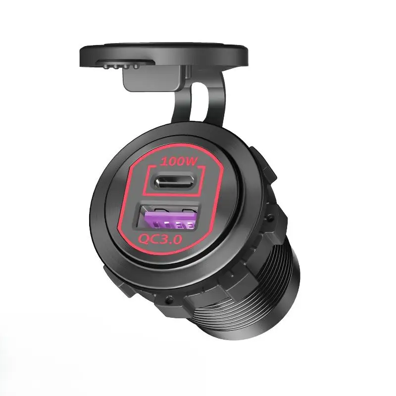 Car Charger Socket 12V USB Laptop PD 100W QC3.0 18W Dual Fast Charging Port for RV Truck Marine Use