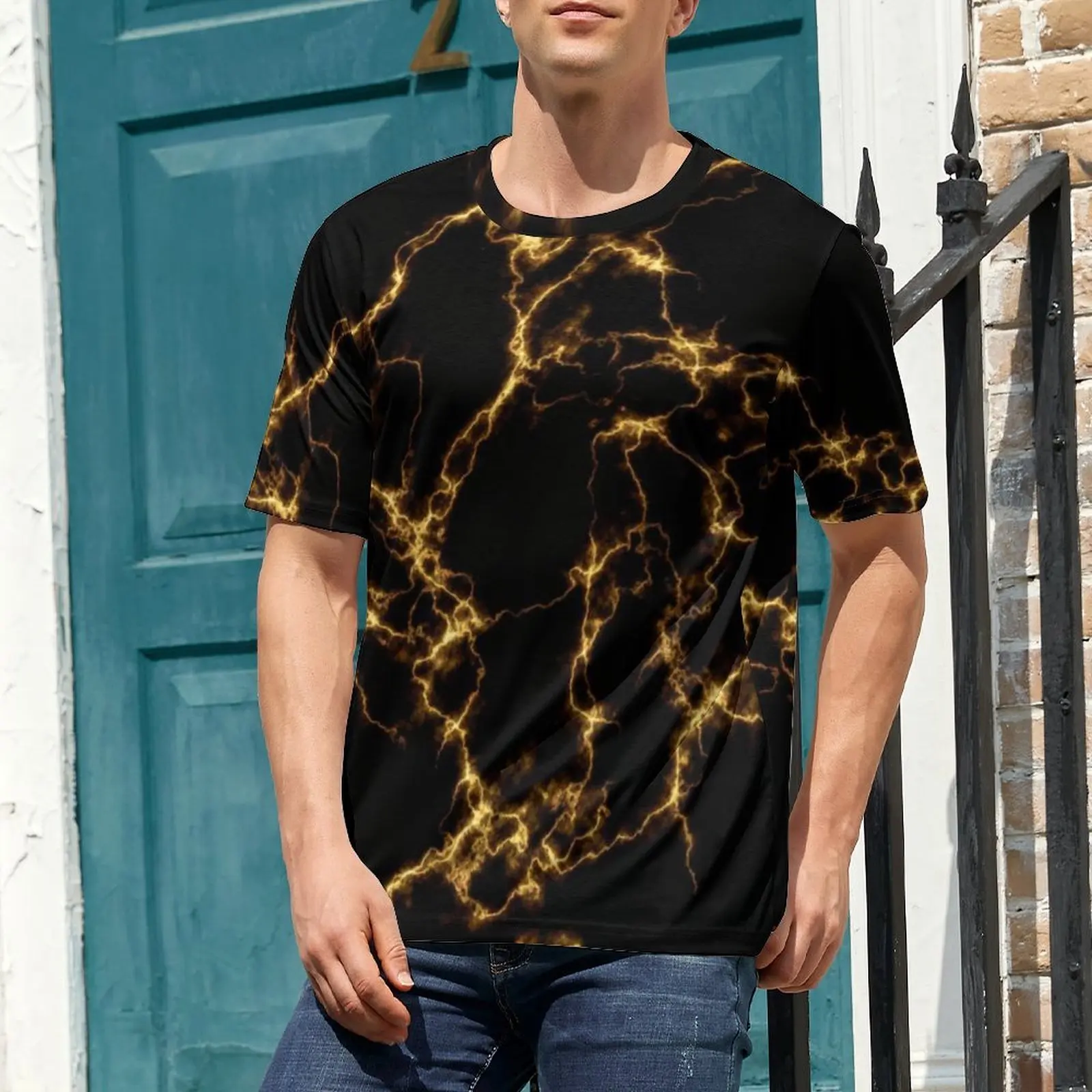 Elegant Golden Marble T-Shirt Cool Black Gold Gorgeous Marbles T-Shirts Man Casual Tee Shirt Summer Short Sleeves Design Tees