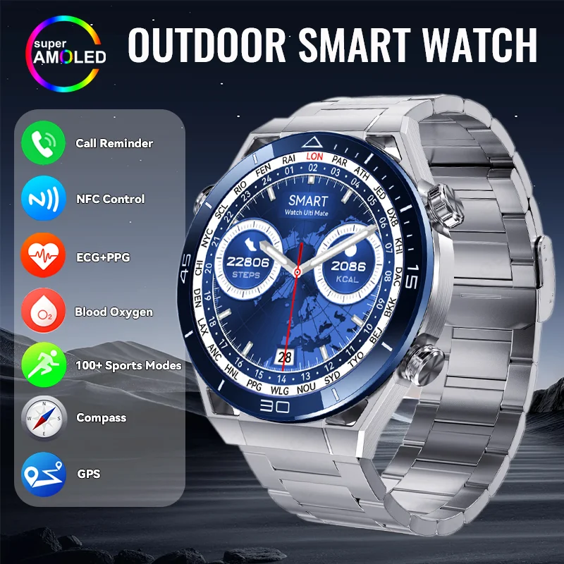 

LIGE ECG+PPG Bluetooth Call NFC Smart Watch Men Outdoor GPS Compass IP68 Waterproof Fitness Sports Watches For HUAWEI Smartwatch