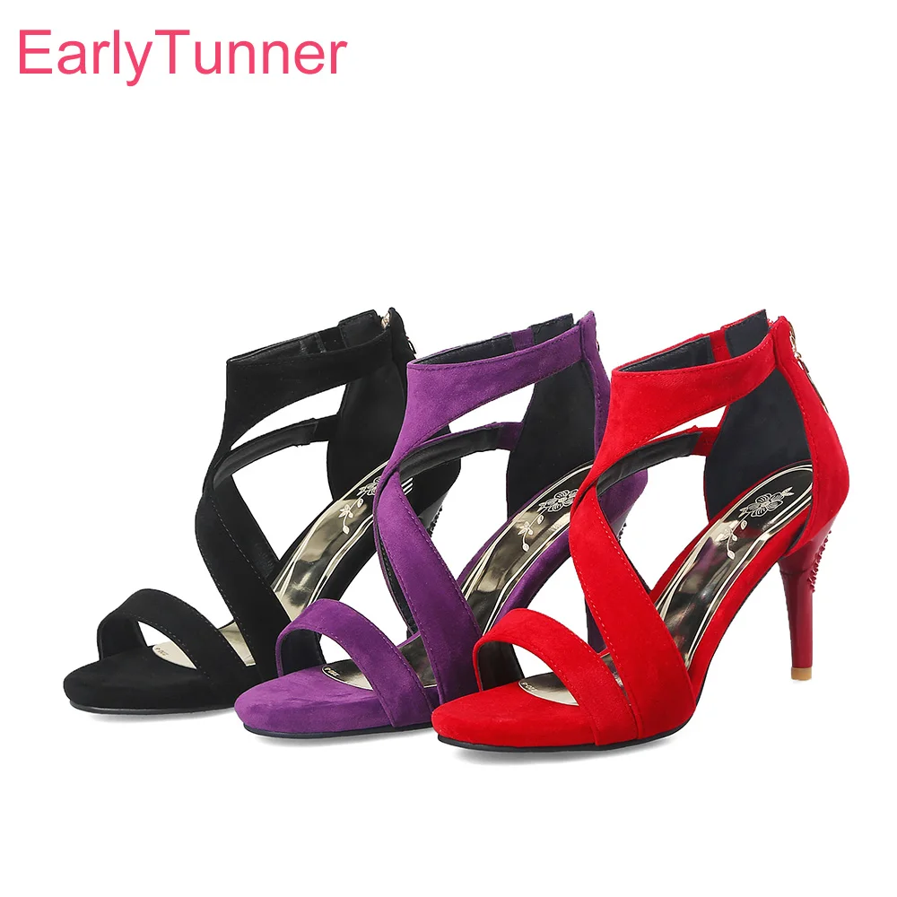 Brand New Summer Rome Red Purple Women Dress Sandals Comfortable Black Lady Shoes Stiletto Heel EY103 Plus Big Size 32 43 10