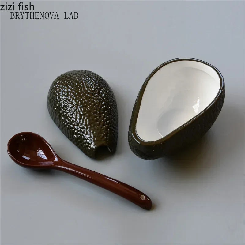 Avocado Ceramic Plate Cover Band Salad Bowl Fruit Bowl Dessert Dish Cold Rice Fruit Plate Decorative Tableware