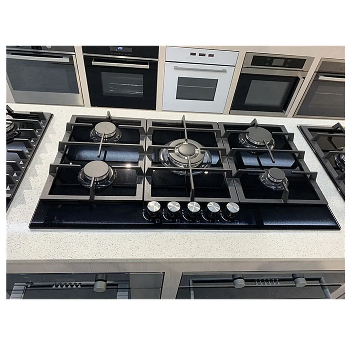 Gas Cooktop, 35 Inches 5 Burners Gas Stove Gas Hob Stovetop Stainless 5 Sealed Burners Cast Iron Grates Built-in Gas Stove Top