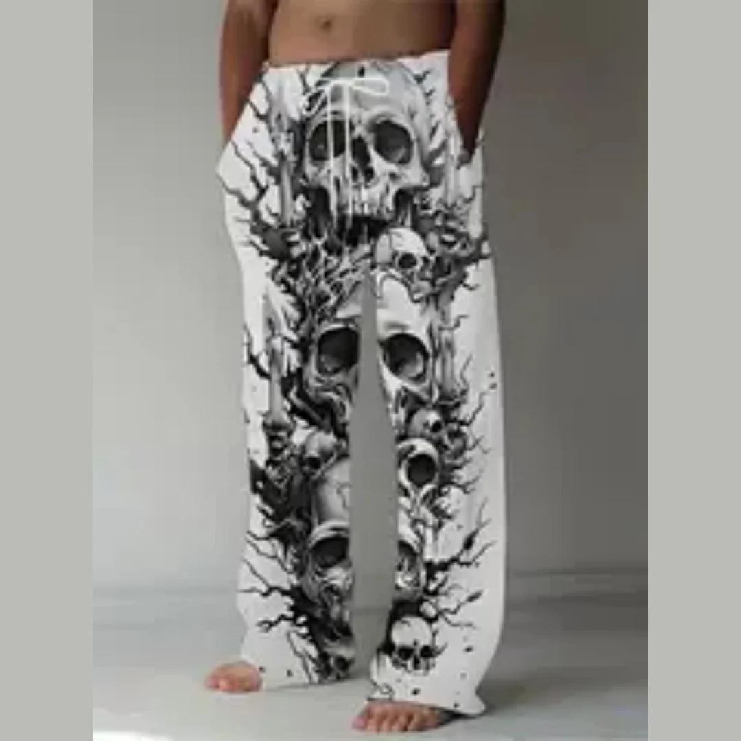 

MEN'S plus size 3D skull print straight leg pants casual loose fit retro drape pants sportswear Summer beachwear