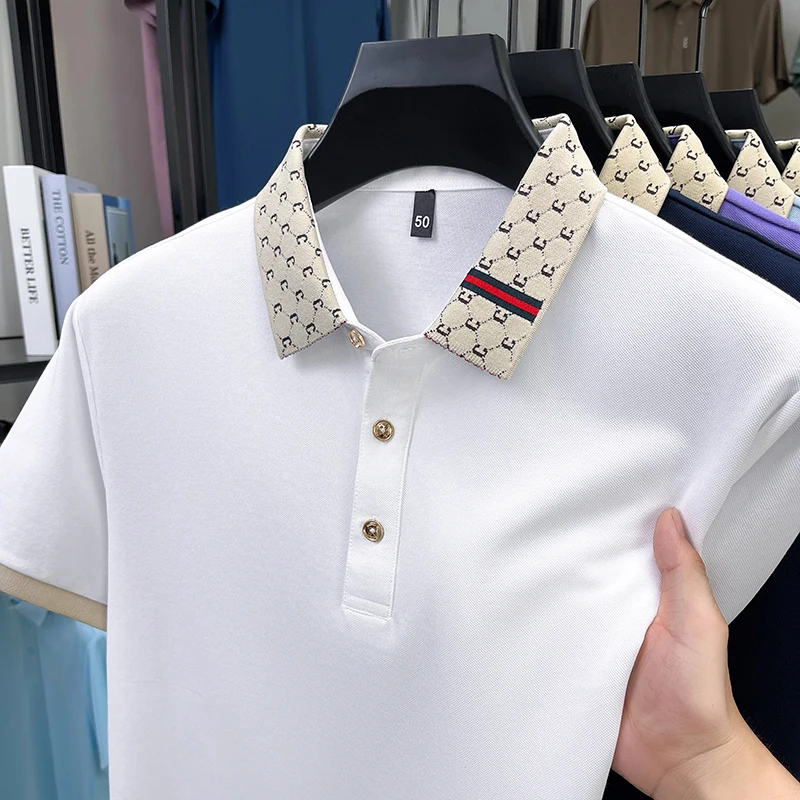 

Высококачественный стильный воротник с перевернутыми короткие рукава мужская футболка летняя гладкость воздухопроницаемость комфорт свободный отдых блузка polo