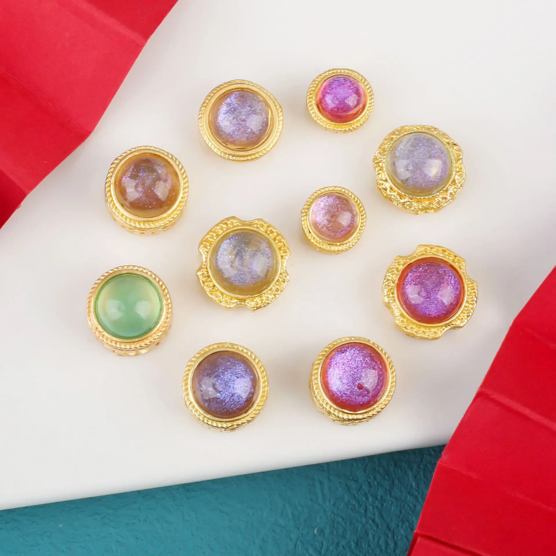 

5pcs Copper Plating Hollow Multi-pass Ring Inlaid Moonstone Spacer Beads Diy Bracelet Necklace Jewelry Accessories Wholesale