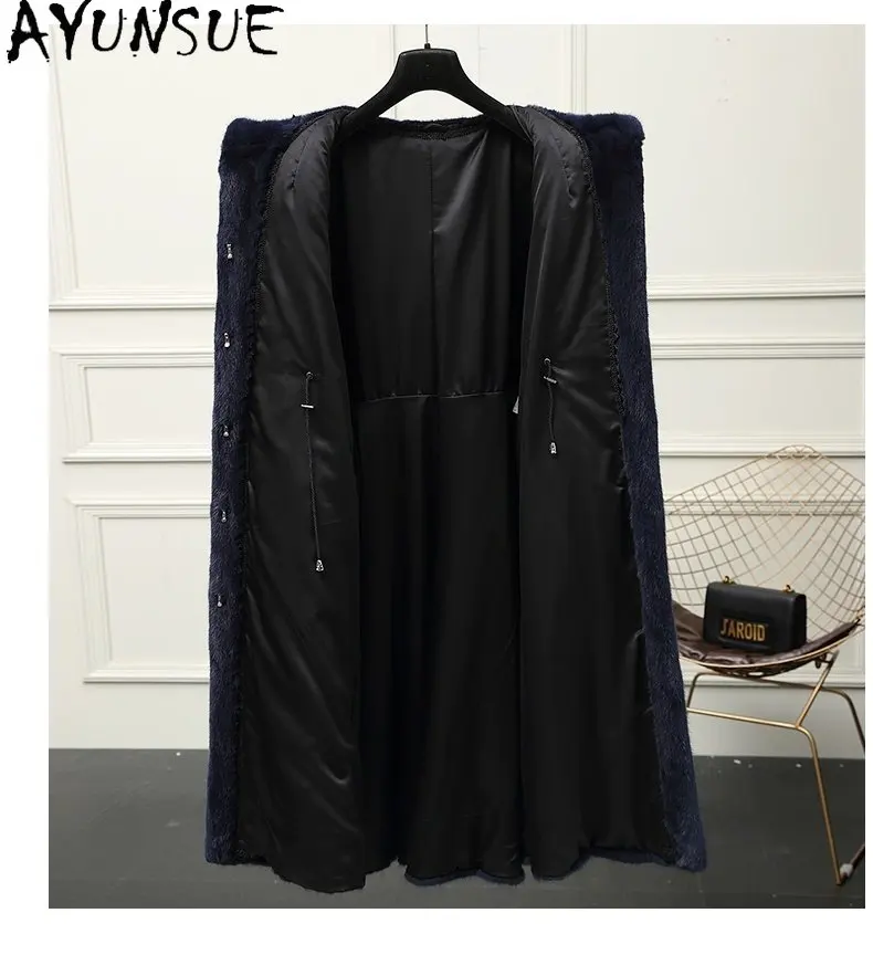 เสื้อโค้ทขนมิงค์แท้ AYUNSUE เสื้อผ้าผู้หญิง เสื้อโค้ทขนสัตว์หรูหรา อุ่นสบาย เสื้อโค้ทขนมิงค์แท้ทั้งตัว เสื้อโค้ทผู้หญิงสำหรับฤดูหนาว แจ็คเก็ตทรงยาว Шуба Женская