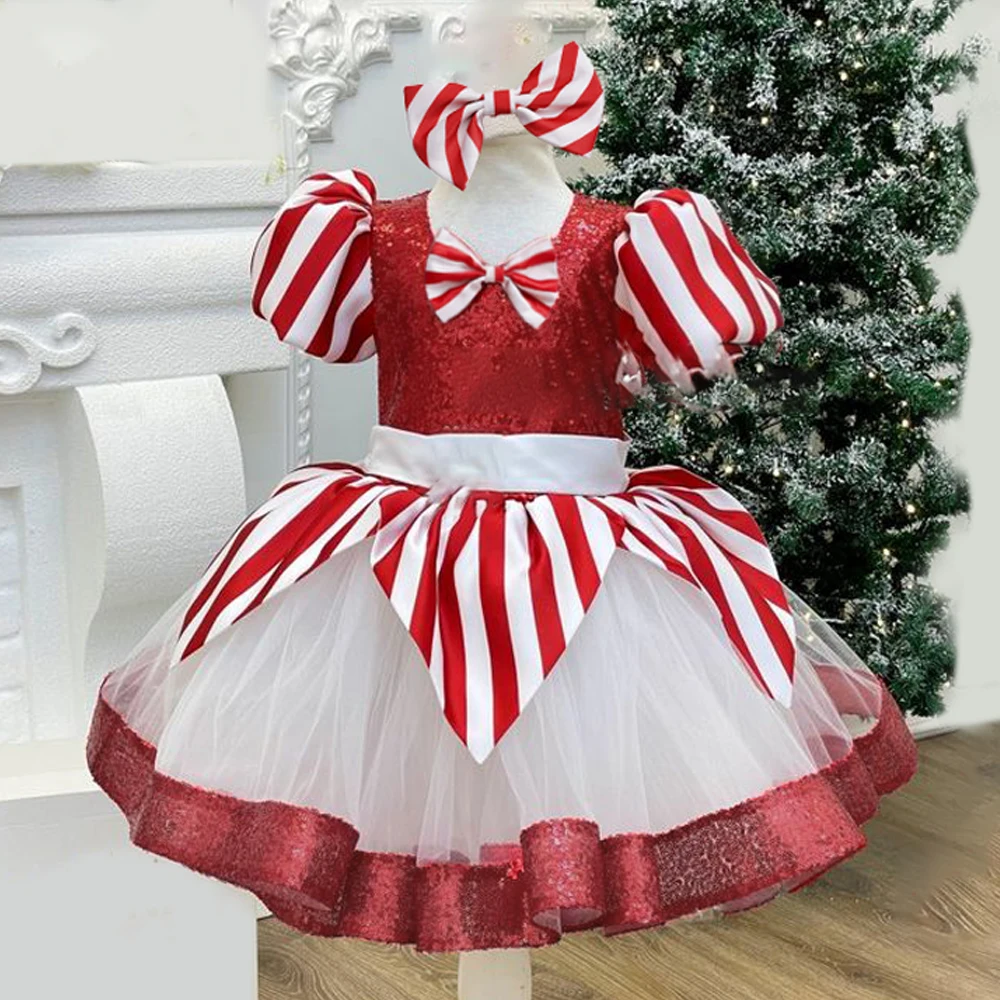 

Red Striped Christmas Dresses for Girls Carnival Costume Big Bow Birthday Princess Girl Party Dress Wedding Bridesmaid Prom Gown