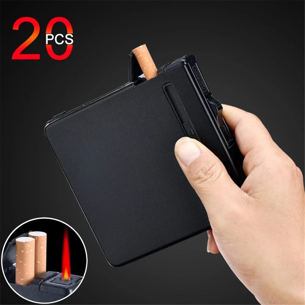 Metal Cigarette Case with Gas Lighter Automatic Pop Up Cigarette Lighter 20pcs Capacity Cigarettes Holder Tobacco Box Men\'s Gift