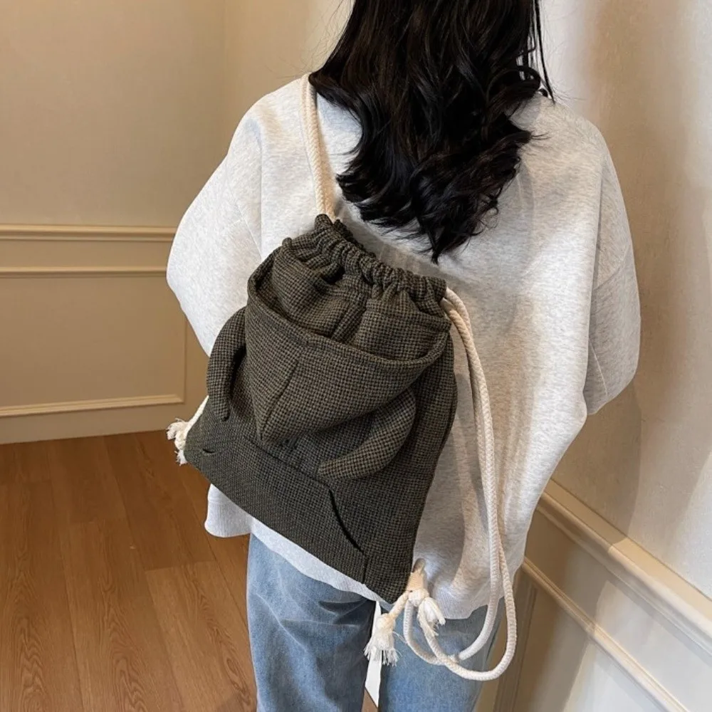 Mochila con capucha de cuerno de buey creativo, mochila escolar con diseño de Sudadera con capucha de Color sólido de gran capacidad, bolsa con cordón y cremallera de estilo coreano para estudiantes