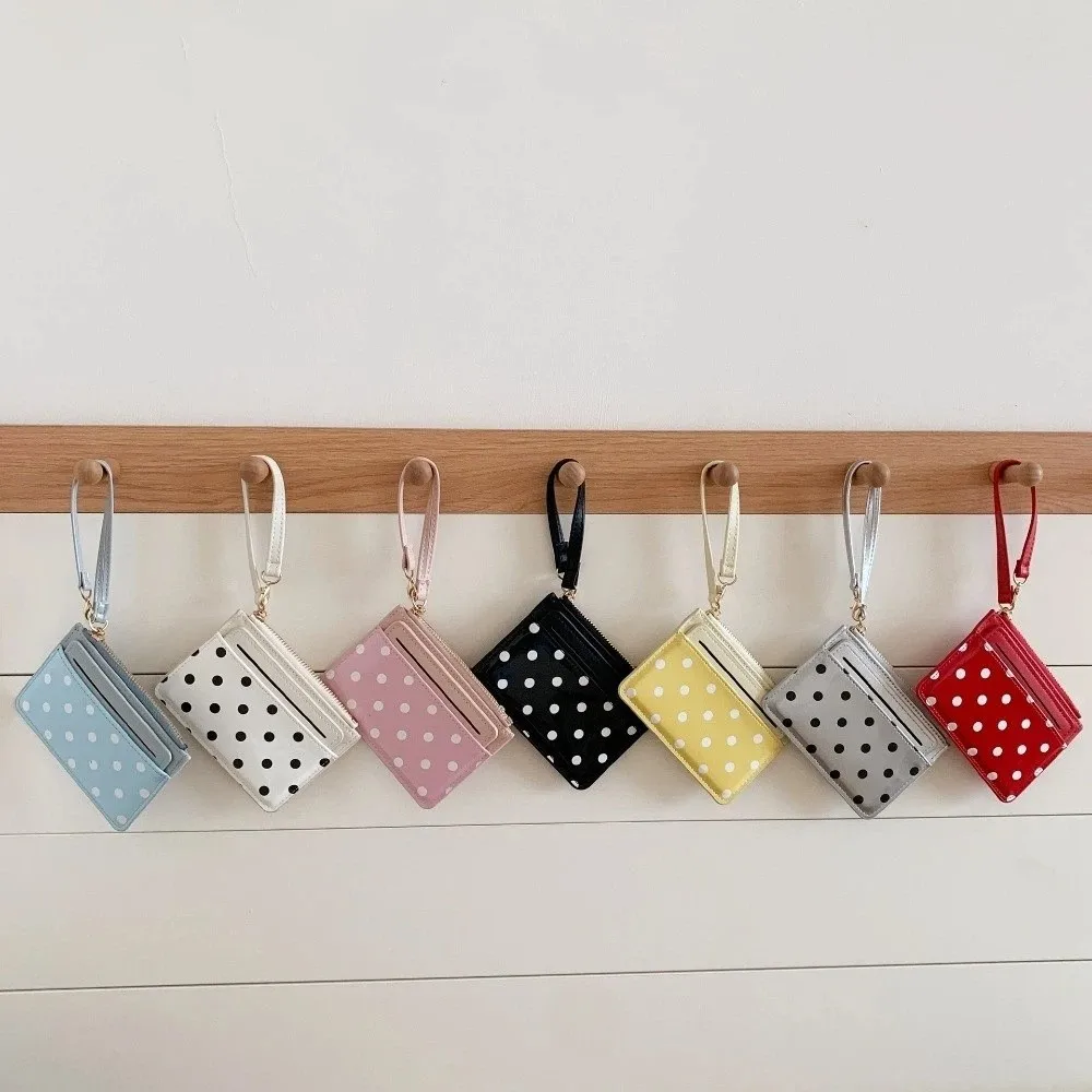 Ultra Light Polka Dot Card Holder PU Leather Zipper Minimalist Coin Purse Ultra Slim Multi Card Slots Women Mini Wallet Backpack