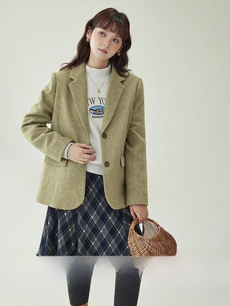 

AMUU Original Premium 50 Woolen Suit Jaet Women's oulder Length Long Sve Top Fall New Sle Commute Sle Loose Fit