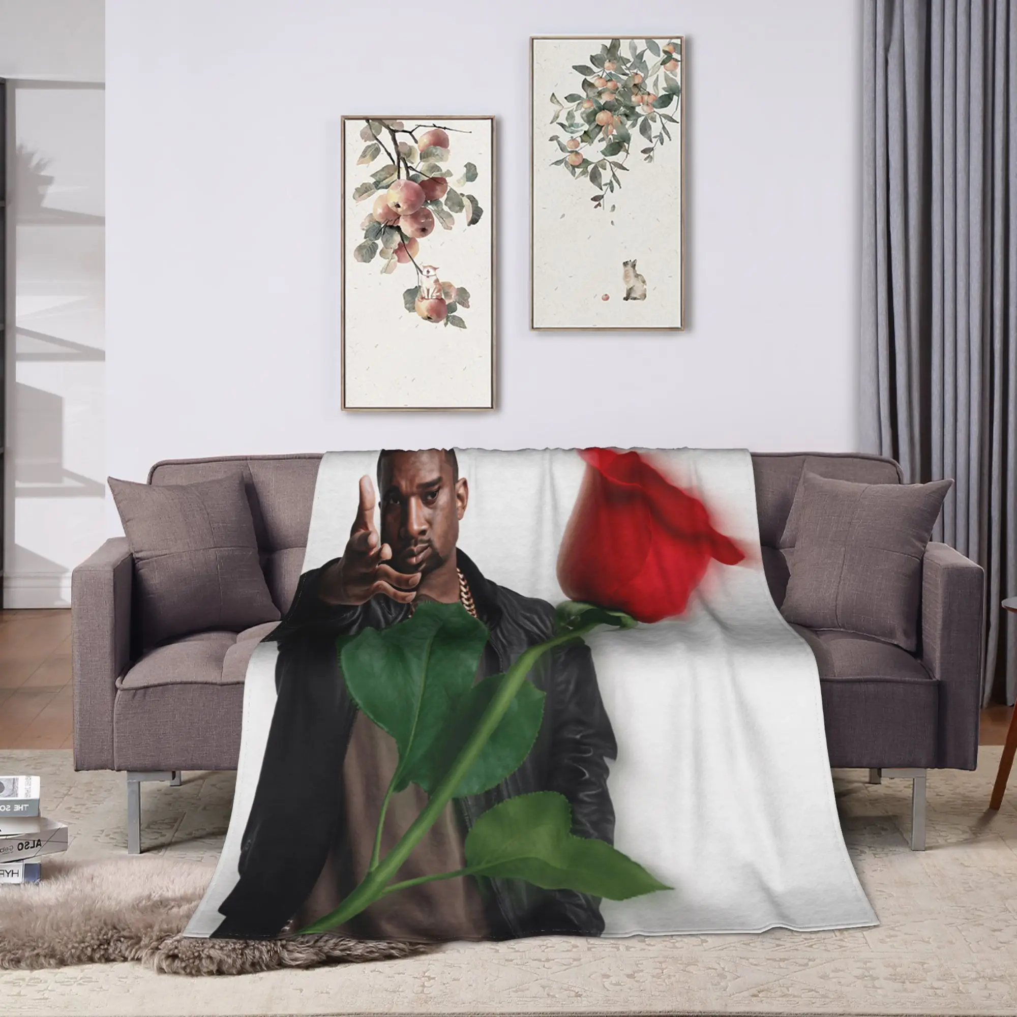 Super Soft BlanketBoy Girl Picnic Kanye West Meme Throw Blanket  Flannel Bedspread For Couch Chair Funny Sofa Bed Cover