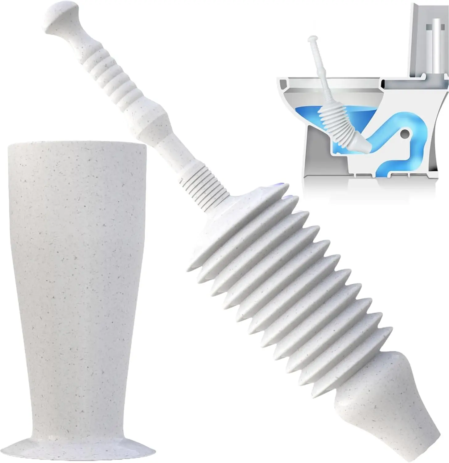 

Мощный вантуз для унитаза с эффективной конструкцией в виде гофрированного шланга - средство для устранения засоров в ванной - серый