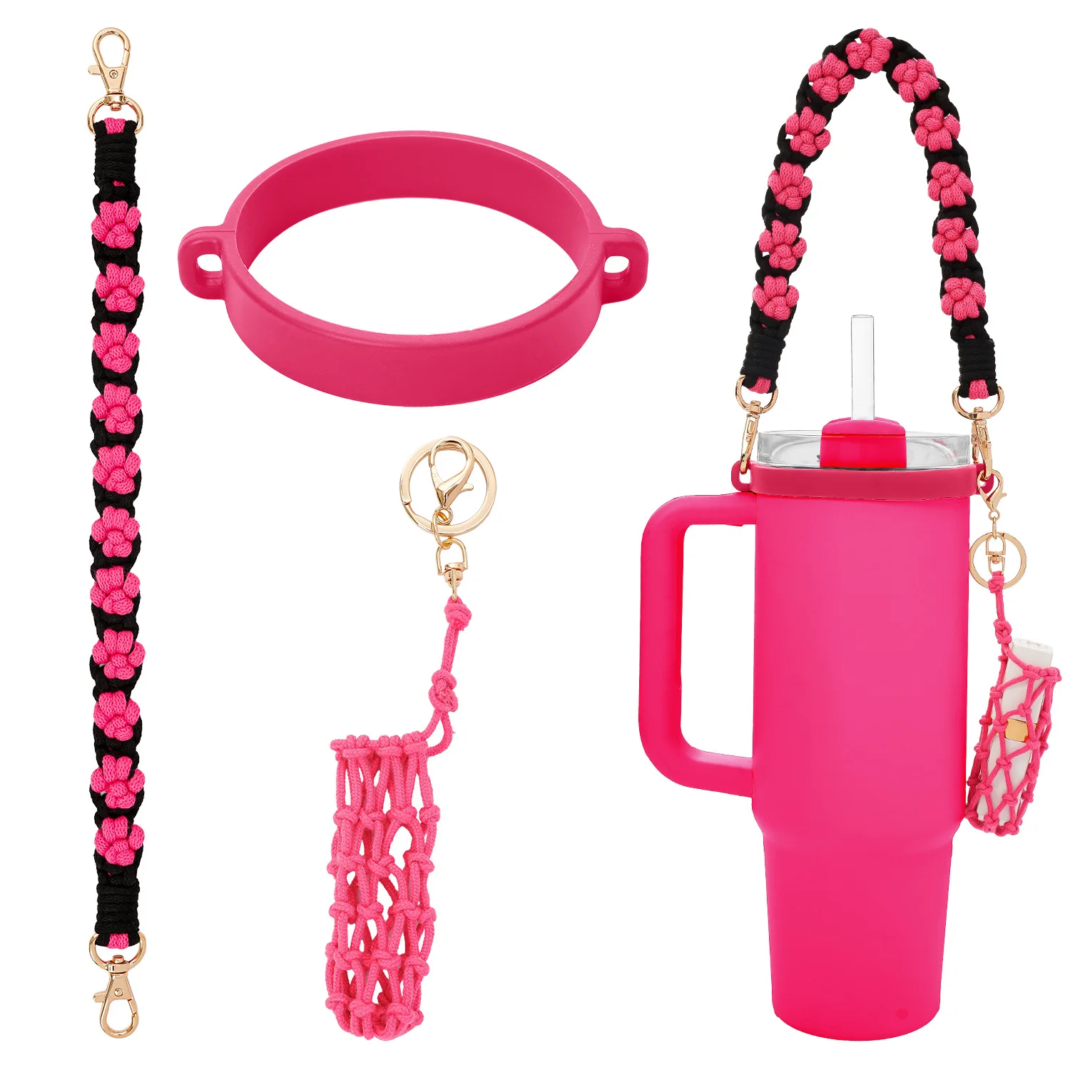 

Набор из 3 шт. блестящих колпачков-держателей для соломинок с цепочкой-подвеской, аксессуары, брелок с инициалами, ручка для бутылки Stanley Cup, для влюбленных