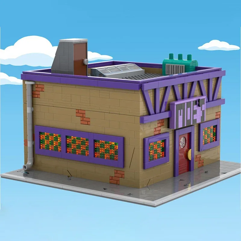 1736pcs Simpsoned Modular Moe's Tavern MOC Creative Street View Building Model Block Architecture DIY Assembly Model Toy present