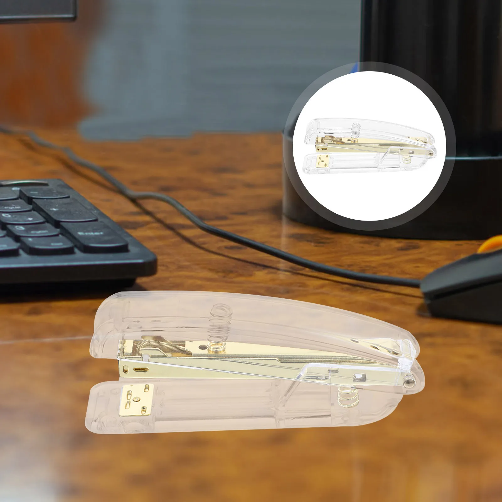 Office Stapler Transparent Plastic Material Smooth Automatic Spring Back Function Reliable Binding Performance for Daily Use