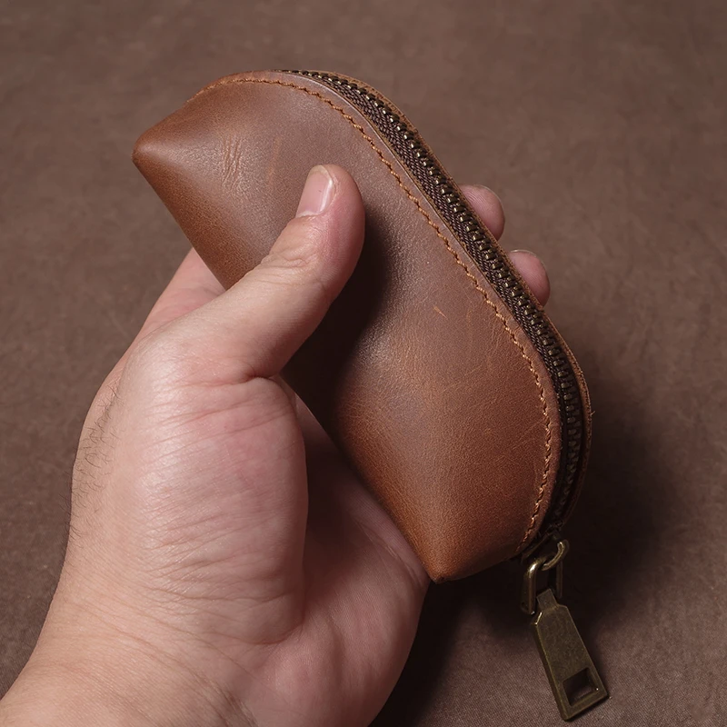 GURO Top Natural Cowhide Luxury Home Key Bags Men and Women Vintage Genuine Leather Car Key Pouch Butler Zipper keys organizer