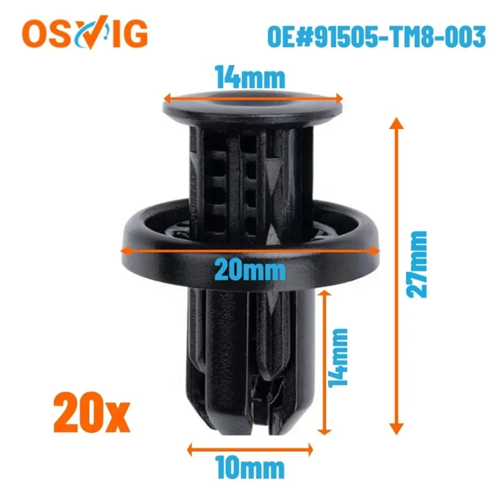 

20pcs OE#91505-TM8-003 Rear Front Bumper Cover Fender Grille Under Cover Push-Type Retainer Clip Fastener Rivet for Honda Acura