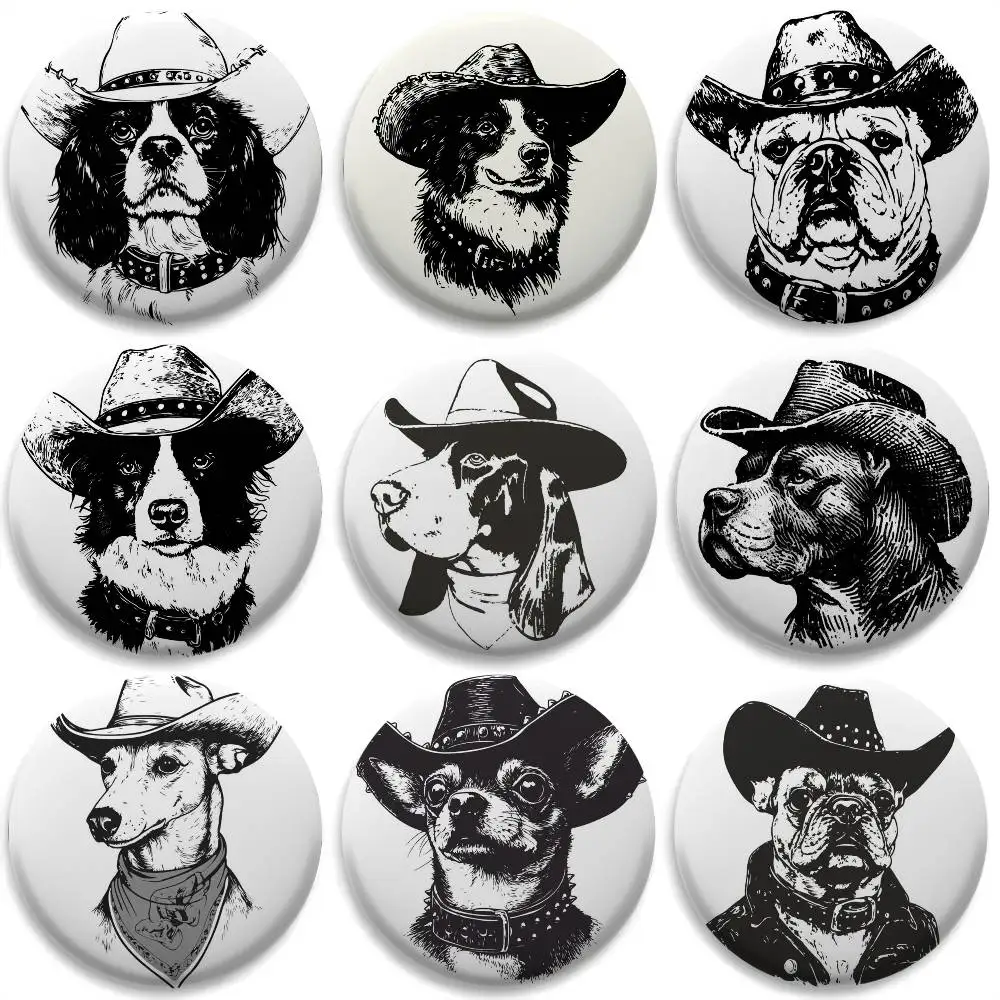 

Fierce Hunting Dog Cool Badges Round Exquisite Badge Brooches Creative Pins For Clothes Hat Backpack Gift Accessories