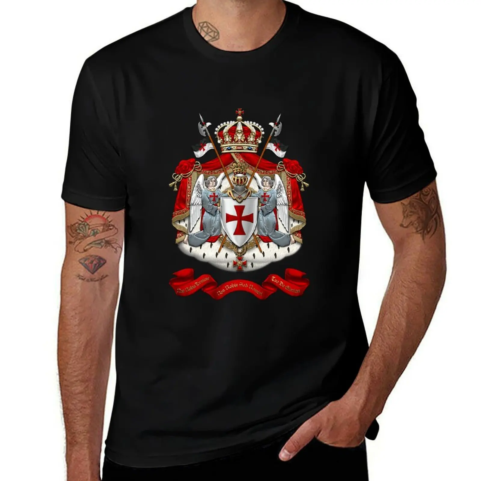

Knights Templar - Coat of Arms over Black Velvet T-Shirt man t shirt designer t shirt for man 100 percent cotton T-Shirt