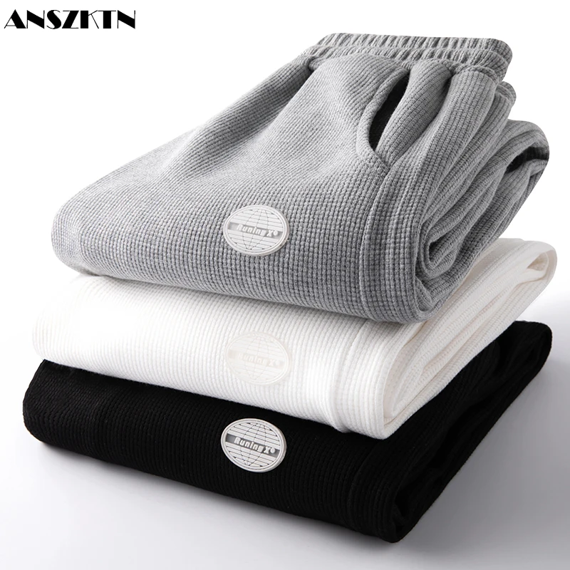 

ANSZKTN Men Autumn Summer casual waffle sweatpants corset foot radish pants Jogger