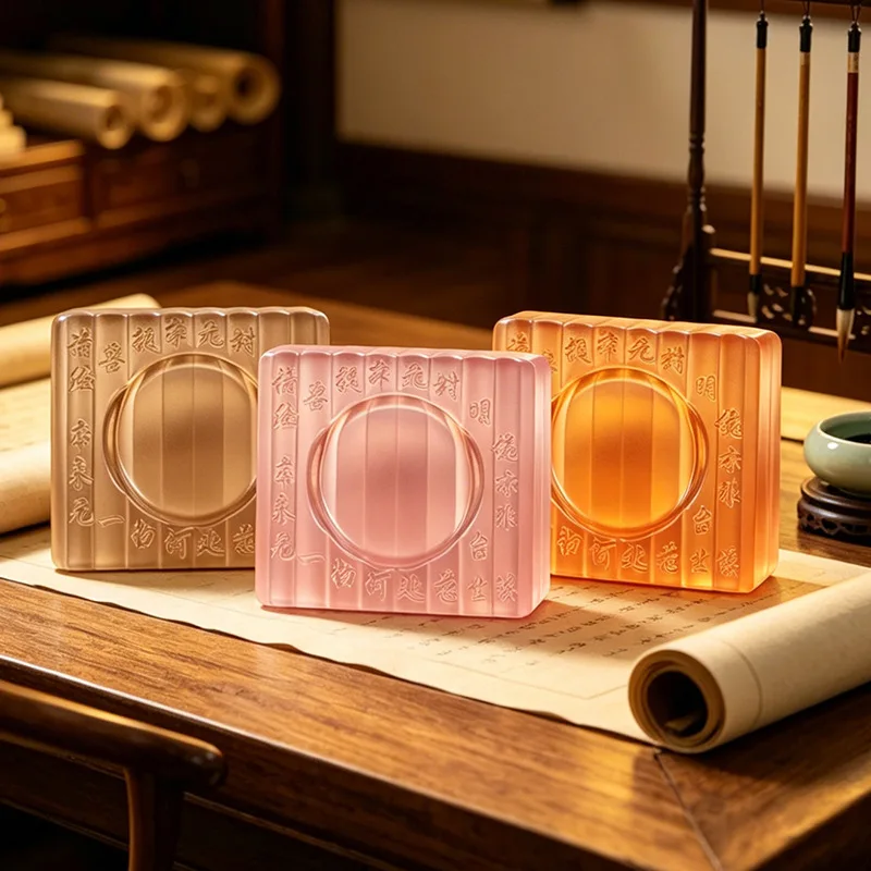 Vintage Chinese Calligraphy Ink Dish Inkstone Four Treasures Scholar Art Supply Transparent Pure Color Ink for Home